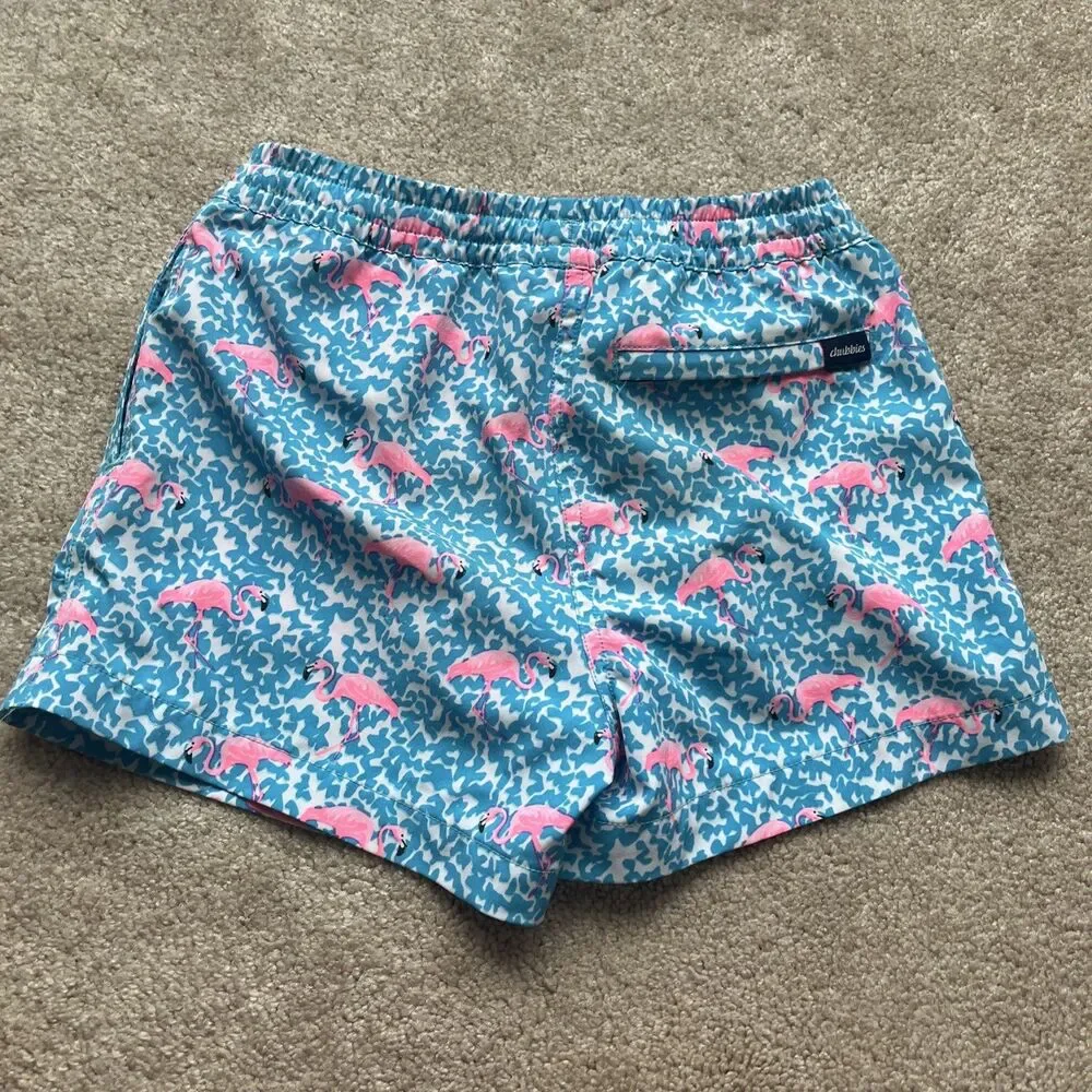 Chubbies shorts Swim Trunks Youth Boys Small 8-9 Flamingos Pool Lined Preppy